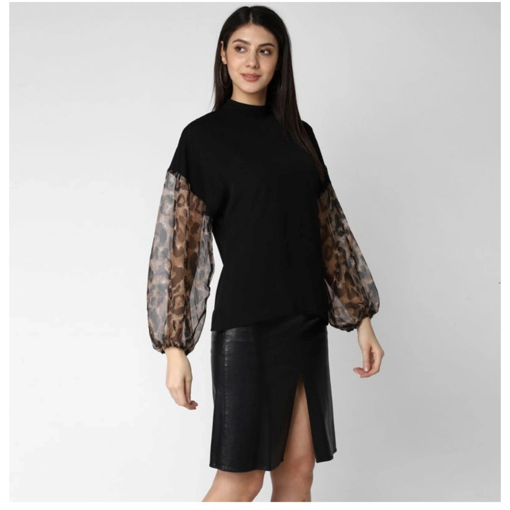 Women's Animal Print Long Sleeves Top — Black