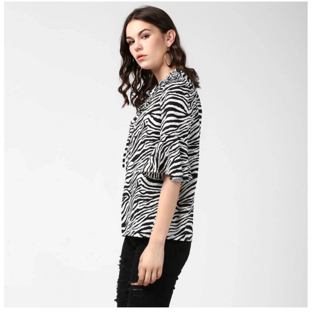 Women's Animal Print Bell Sleeve Top — Black - White