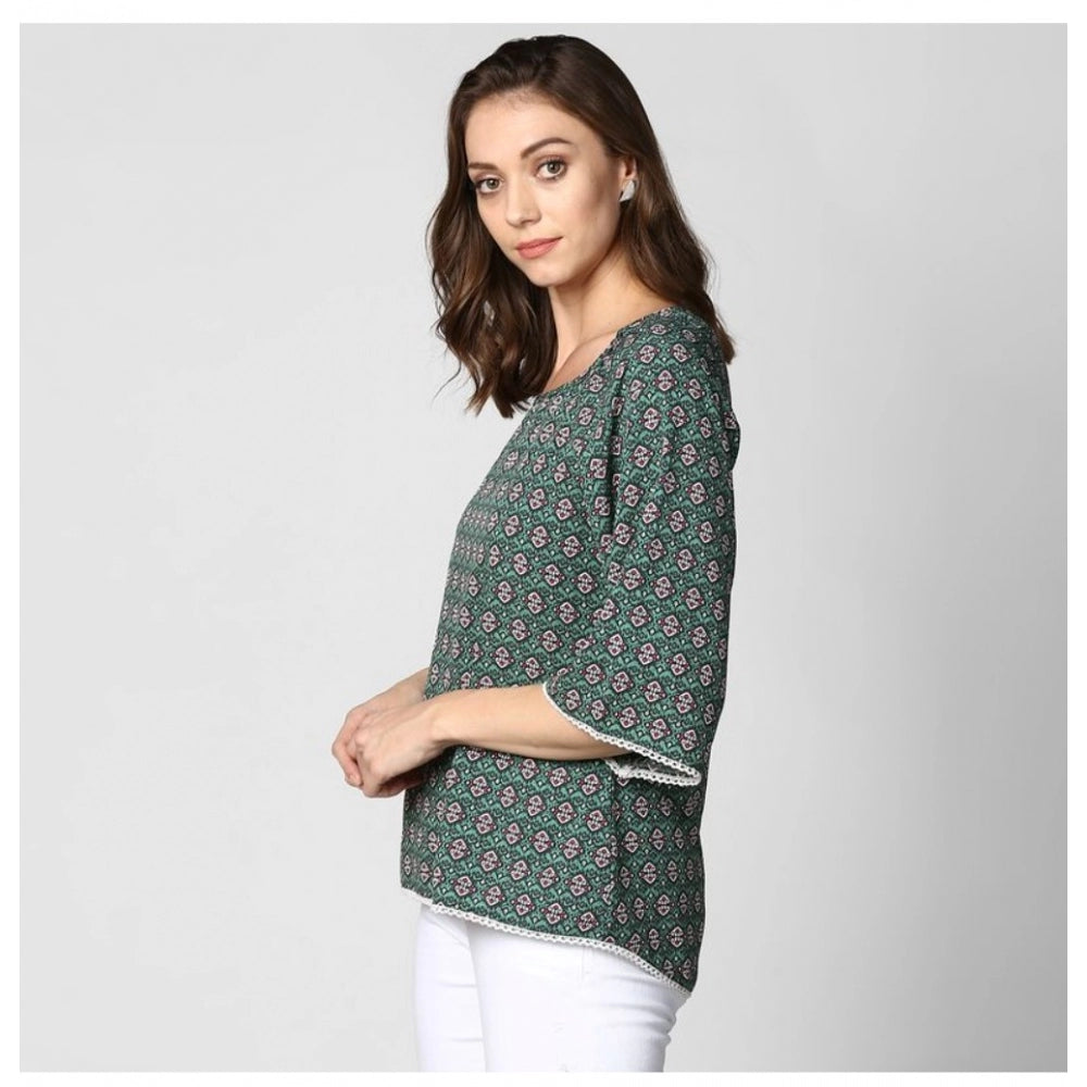 Women's Printed 3-4th Sleeves Top — Green · 31_L