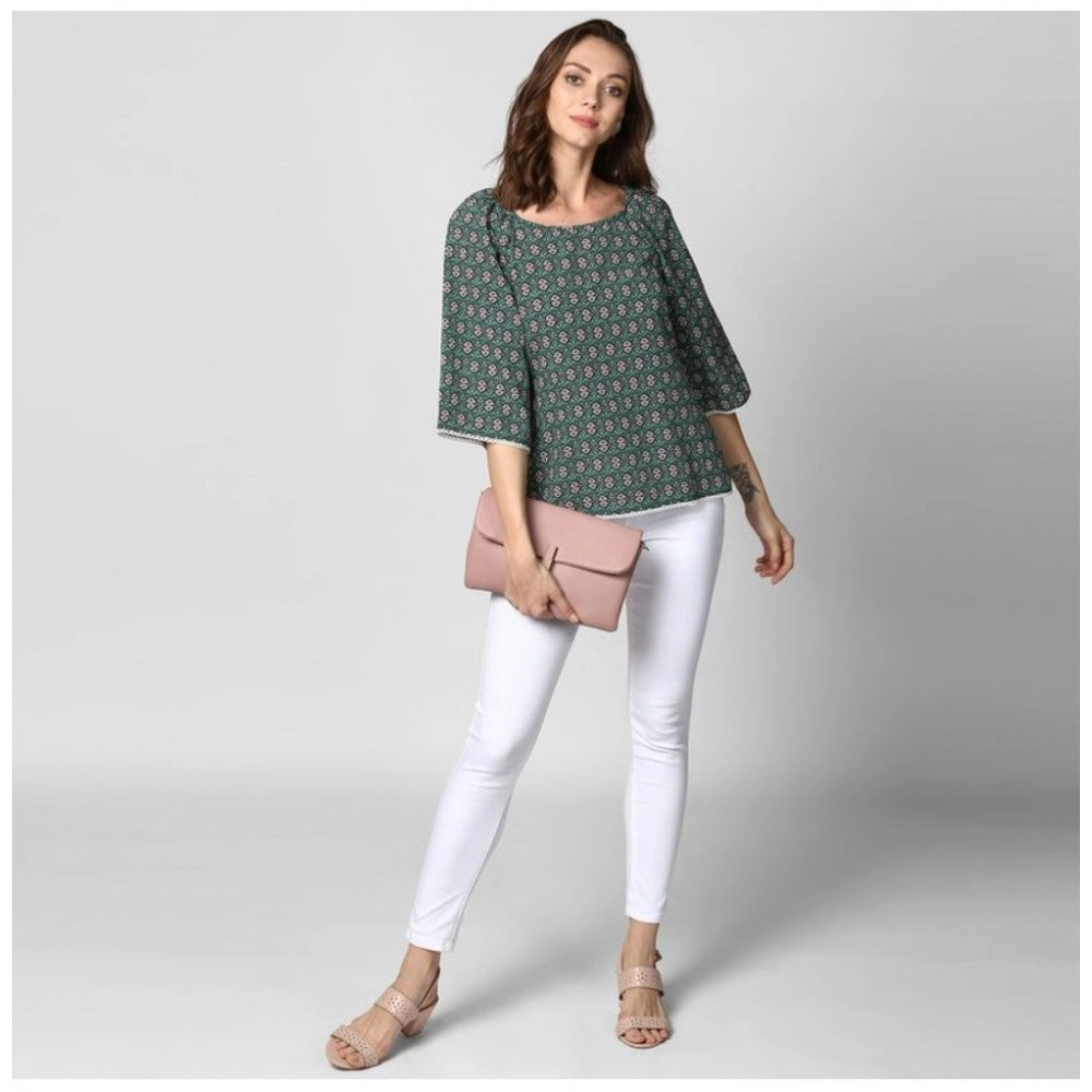 Women's Printed 3-4th Sleeves Top — Green · 31_L