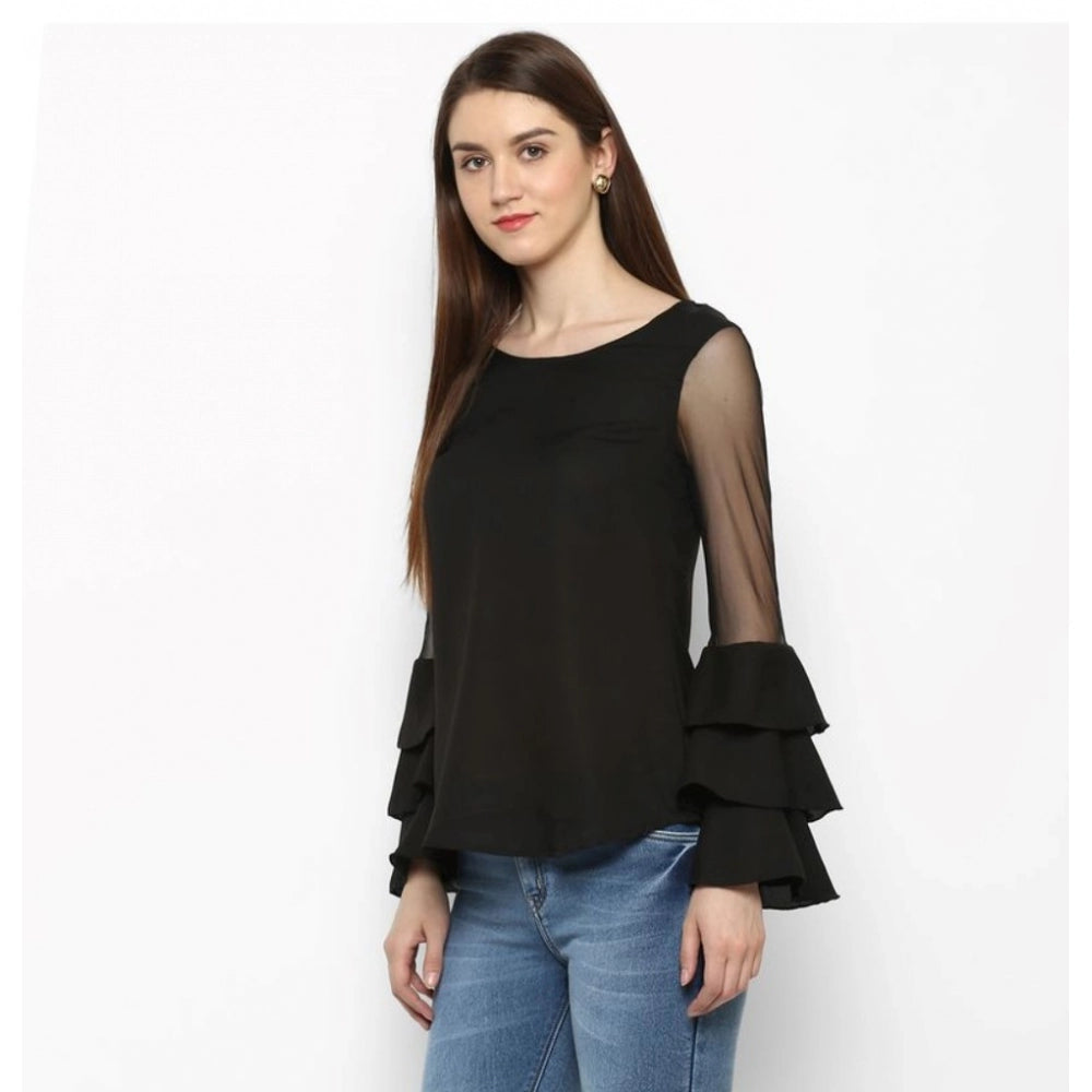 Women's Solid Tier Sleeve Top — Black