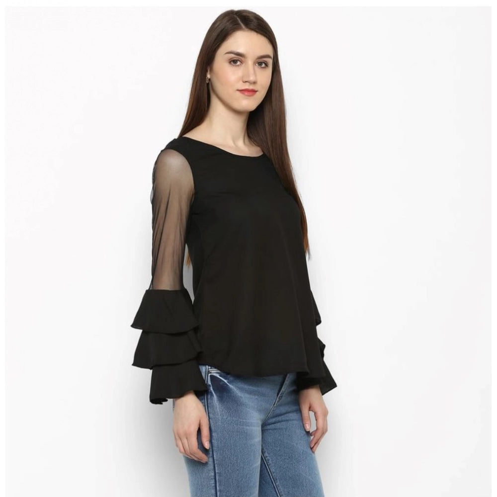 Women's Solid Tier Sleeve Top — Black