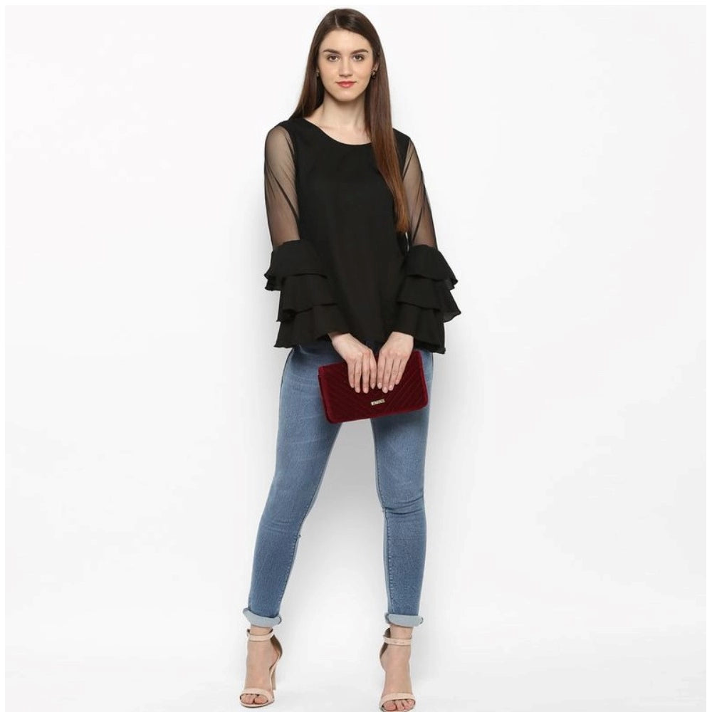 Women's Solid Tier Sleeve Top — Black