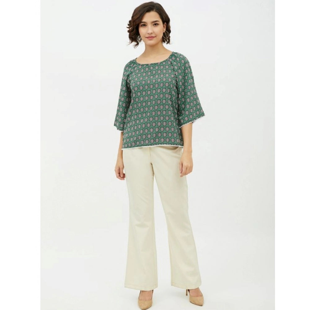 Women's Printed 3-4th Sleeves Top — Green · 56_L