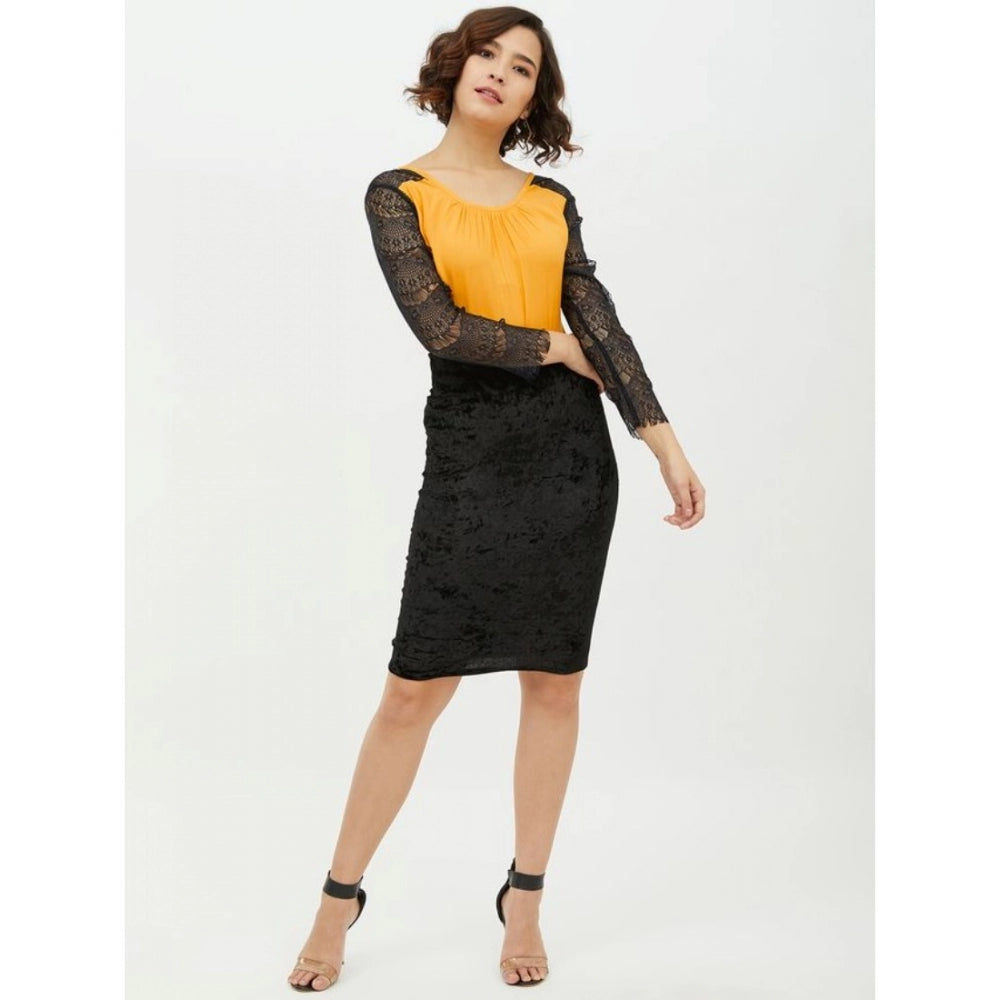 Women's Rayon Lace Inserts Long Sleeves Top — Yellow