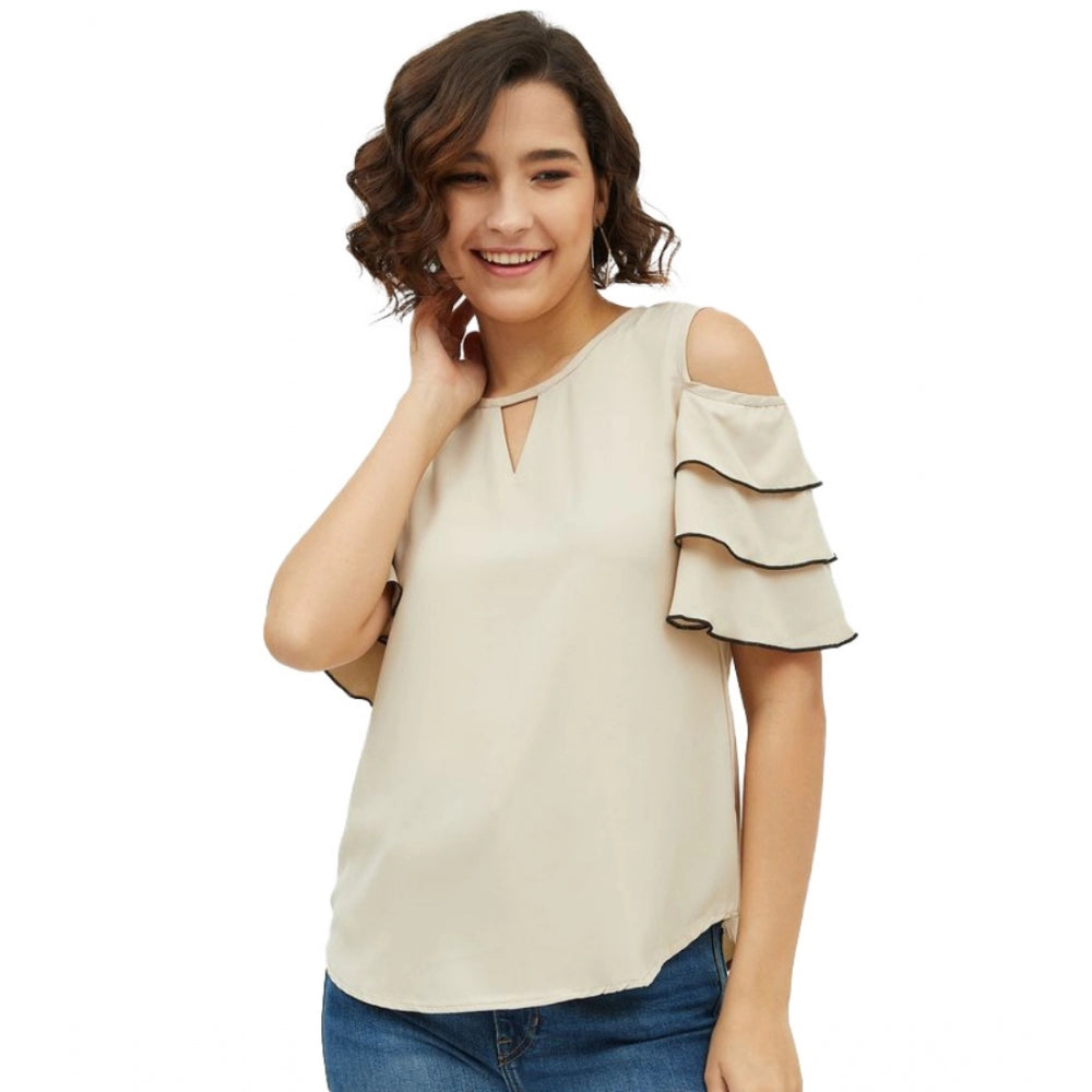 Women's Tiered Cold Shoulder Top — Beige