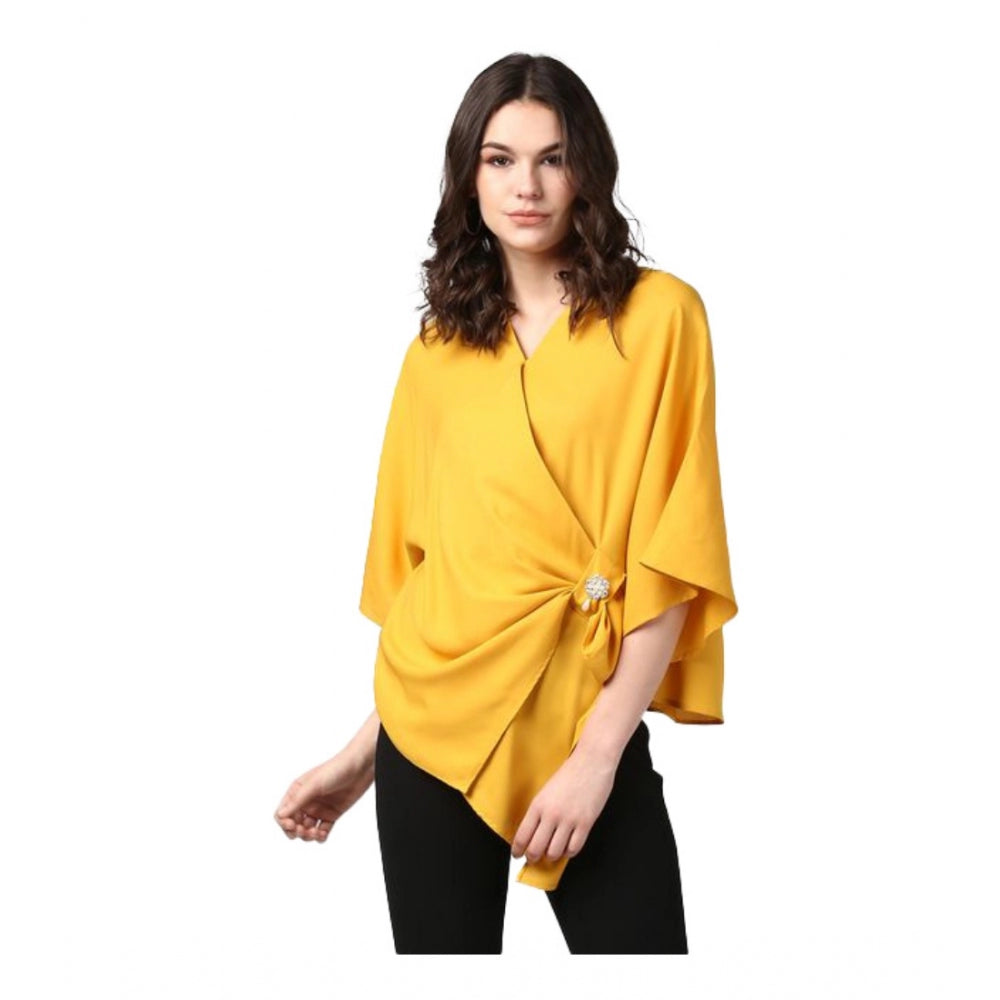 Women's Solid Cape Sleeve Top — Yellow