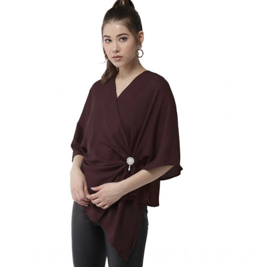 Women's Solid Cape Sleeve Top — Maroon