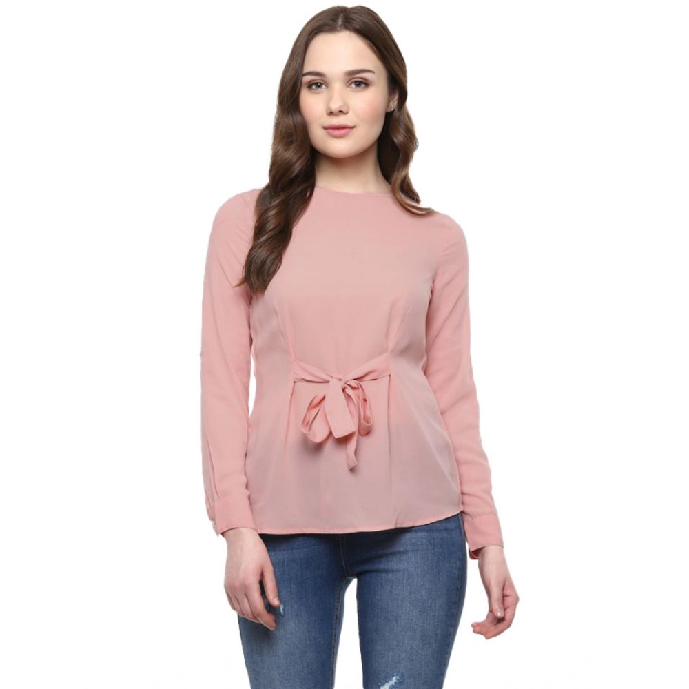 Women's Solid Long Sleeves Regular Top — Pink