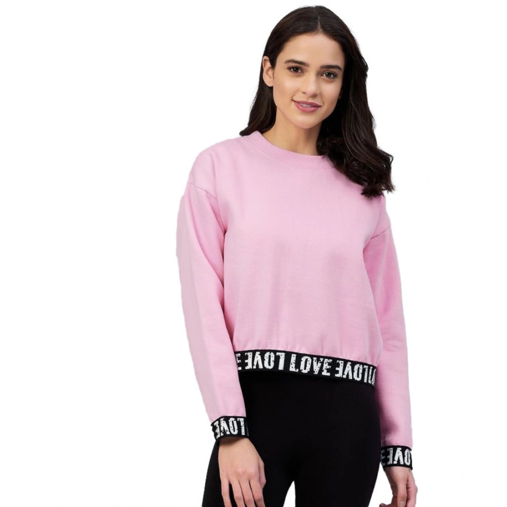 Women's Fleece Solid Long Sleeves Sweatshirt — Pink