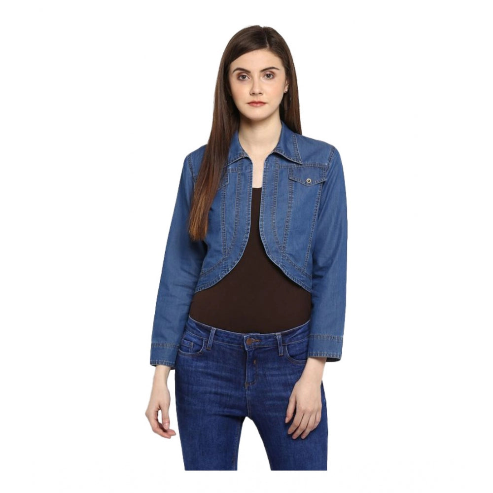 Women's Denim Solid 3-4th Sleeves Shrug — Blue · 51_L