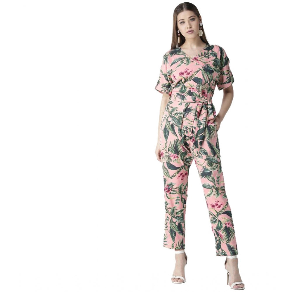 Women's Floral Half Sleeve Jumpsuit — Pink