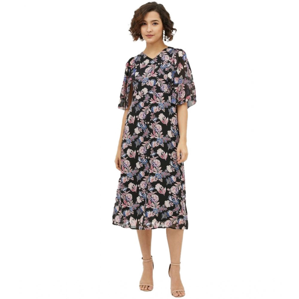 Women's Chain Print Cap Sleeve Calf-Length Dress