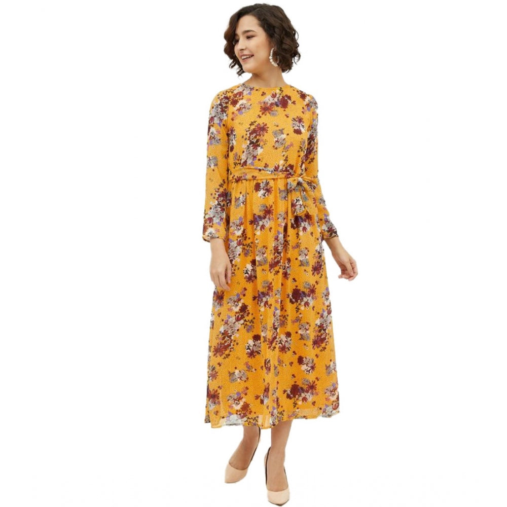 Women's Floral Long Sleeves Calf-Length Dress