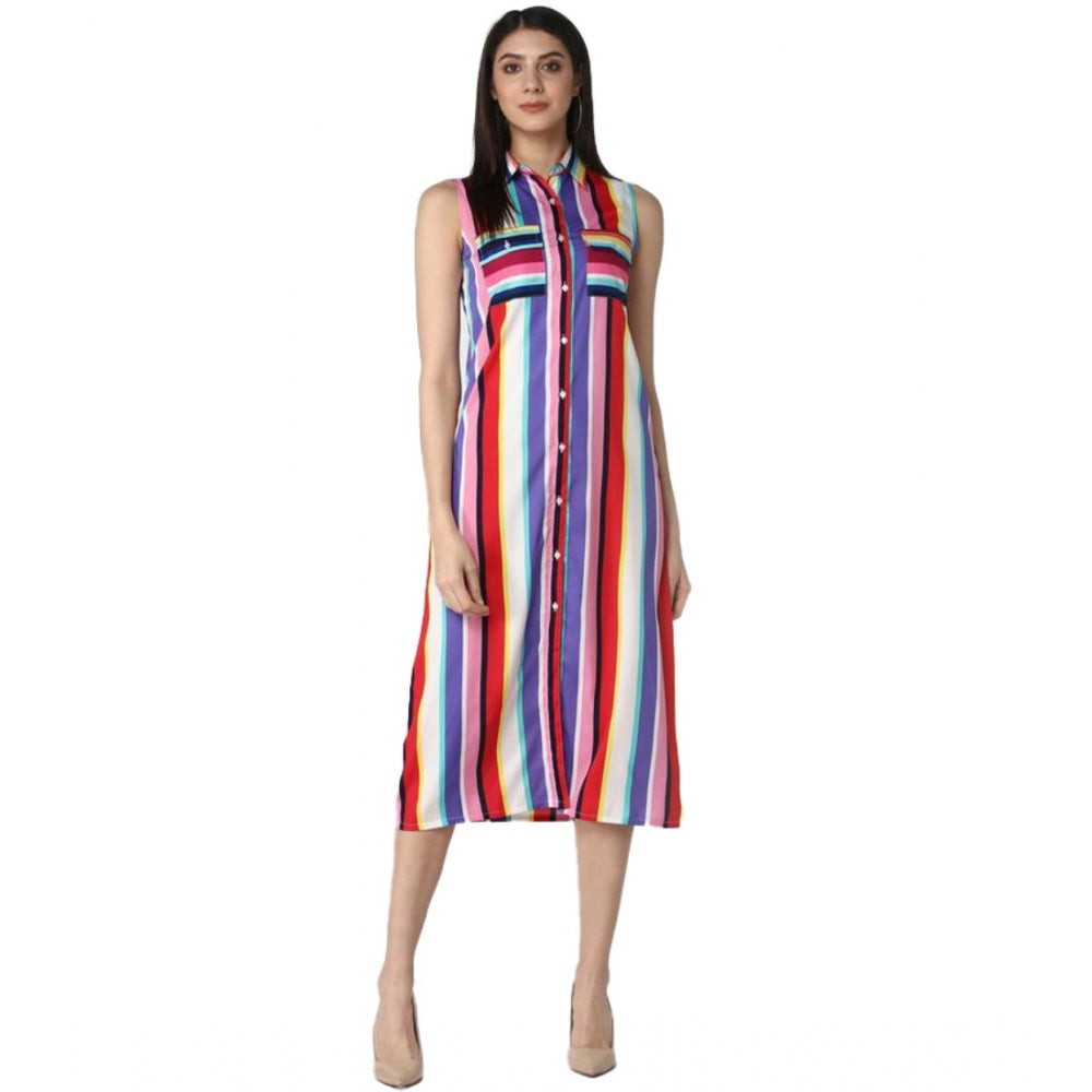 Women's Striped Sleeveless Calf-Length Dress