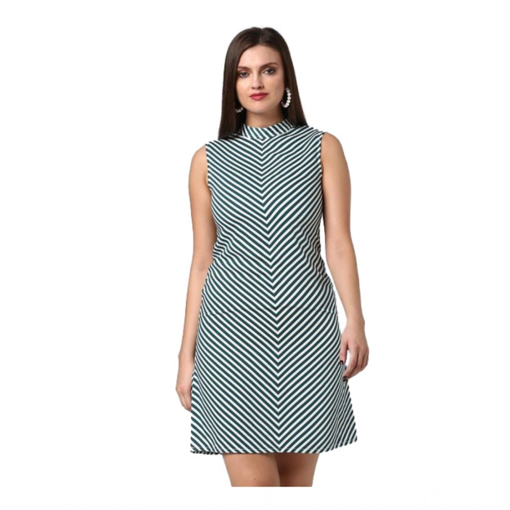 Women's Striped Sleeveless Above Knee Dress — Green