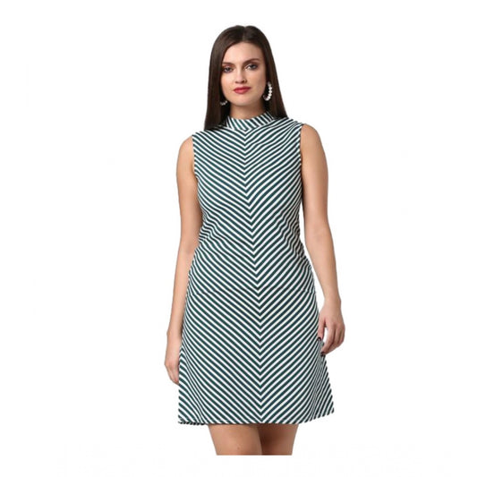 Women's Striped Sleeveless Above Knee Dress — Green