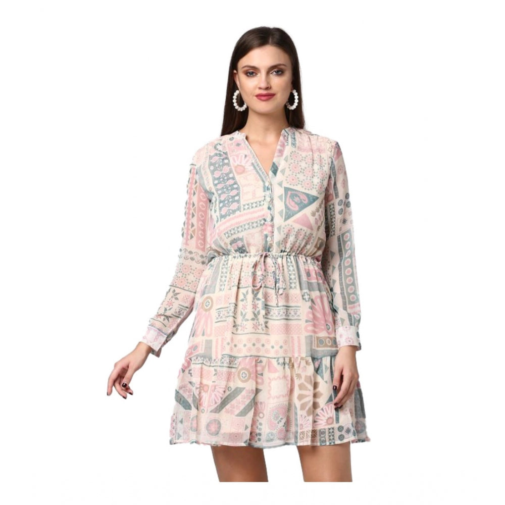 Women's Printed Long Sleeves Above Knee Dress
