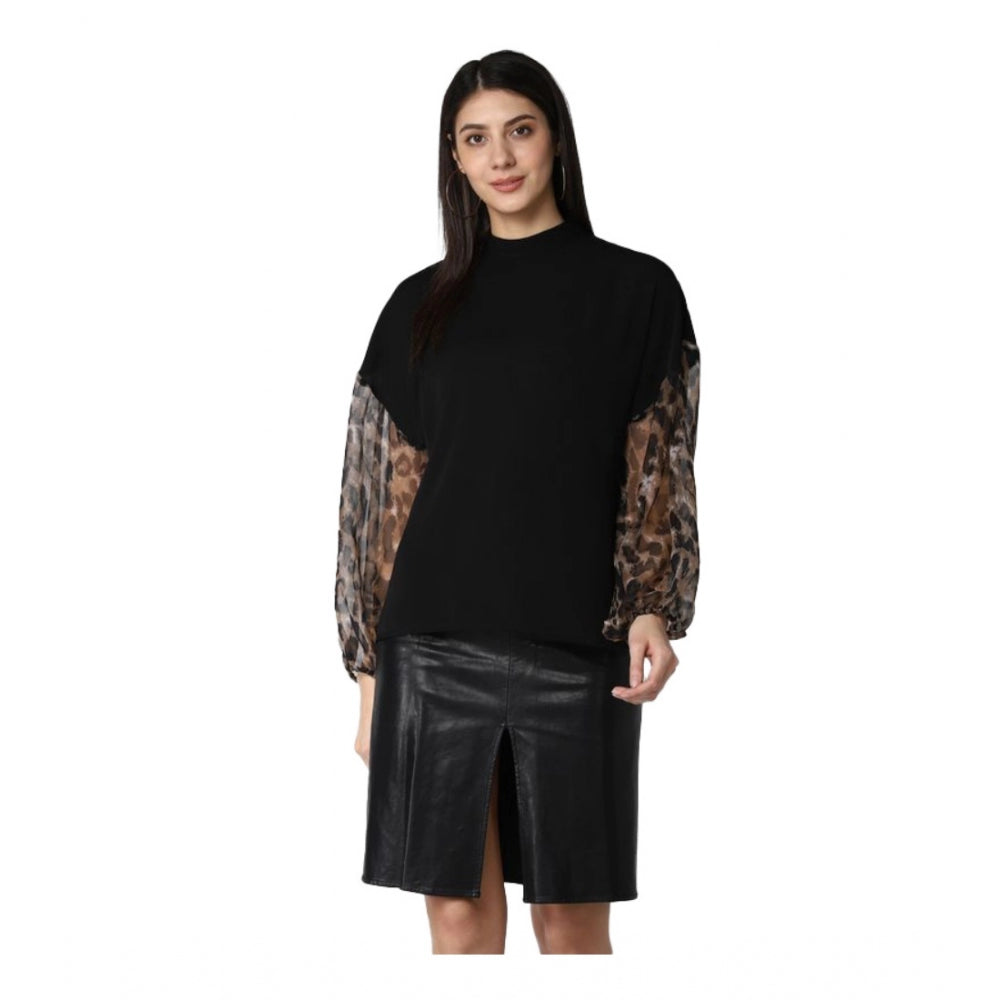 Women's Animal Print Long Sleeves Top — Black