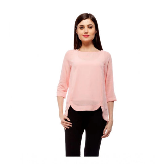 Women's Solid 3-4th Sleeves Regular Top — Peach