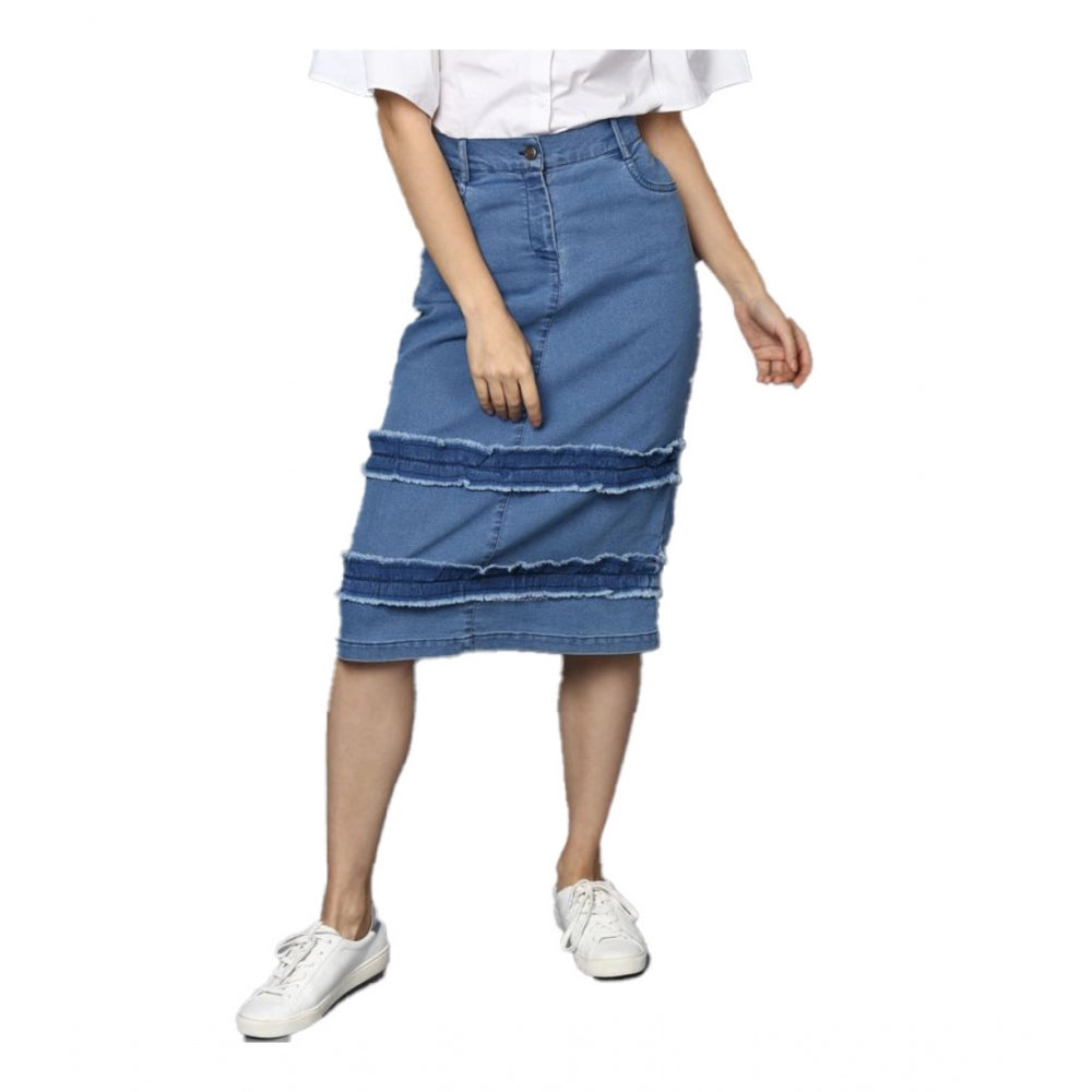 Women's Denim Washed Buttoned Skirt — Blue · 78_L
