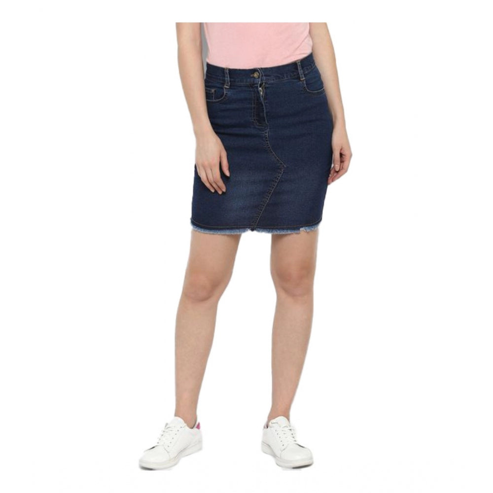 Women's Denim Stitching Pattern Buttoned Skirt — Blue