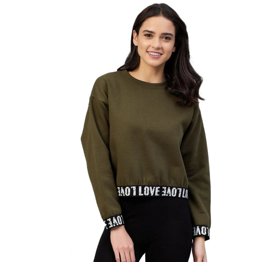 Women's Fleece Solid Long Sleeves Sweatshirt — Olive