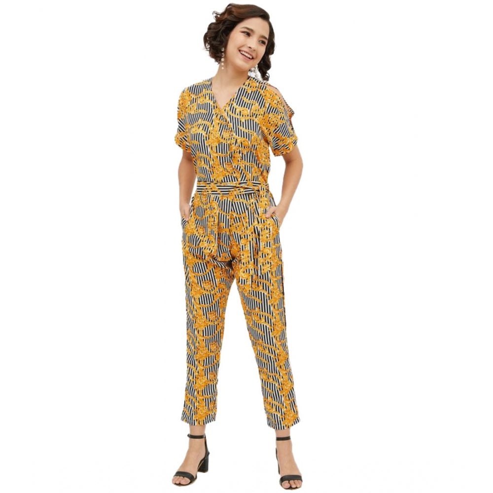 Women's Printed Half Sleeve Long Jumpsuit — Yellow
