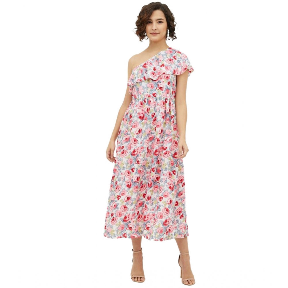 Women's Floral One Shoulder Calf-Length Dress