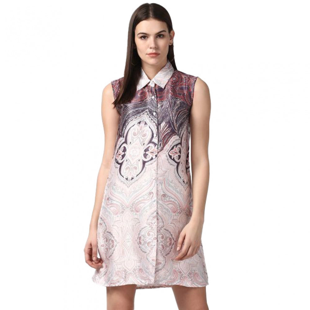 Women's Printed Sleeveless Above Knee Dress — Orange