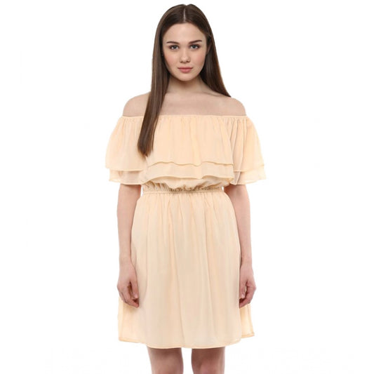 Women's Solid Sleeveless Knee-Length Dress — Beige