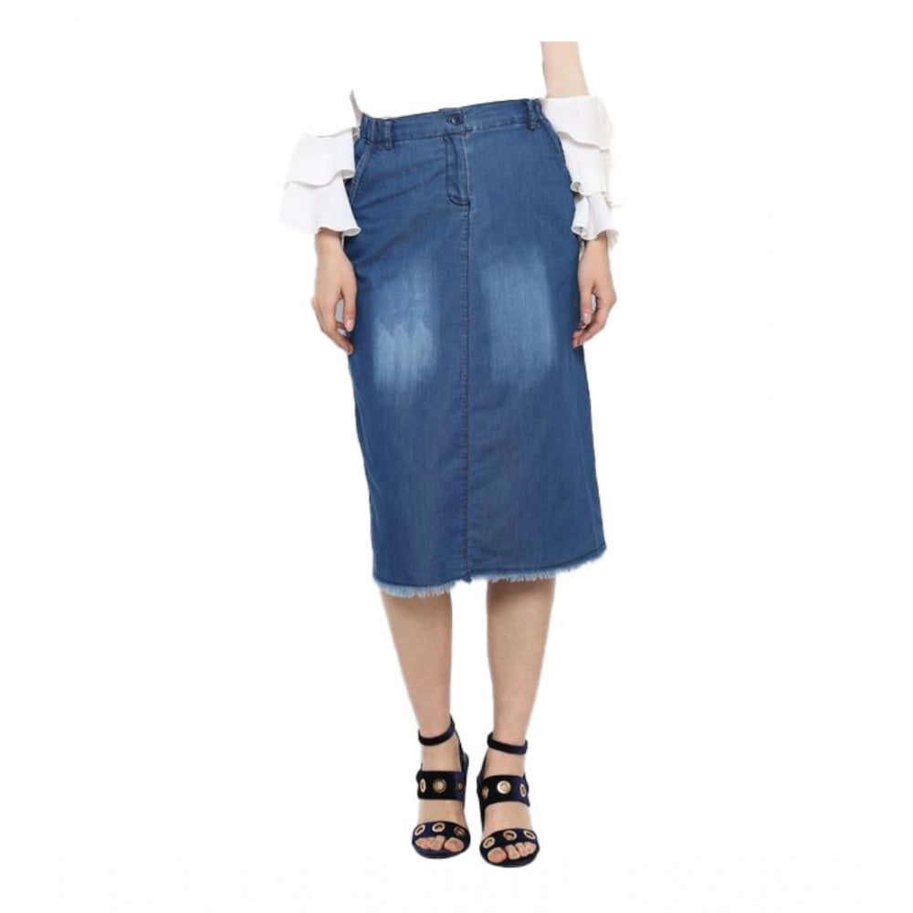 Women's Denim Washed Buttoned Skirt — Blue · 79_L