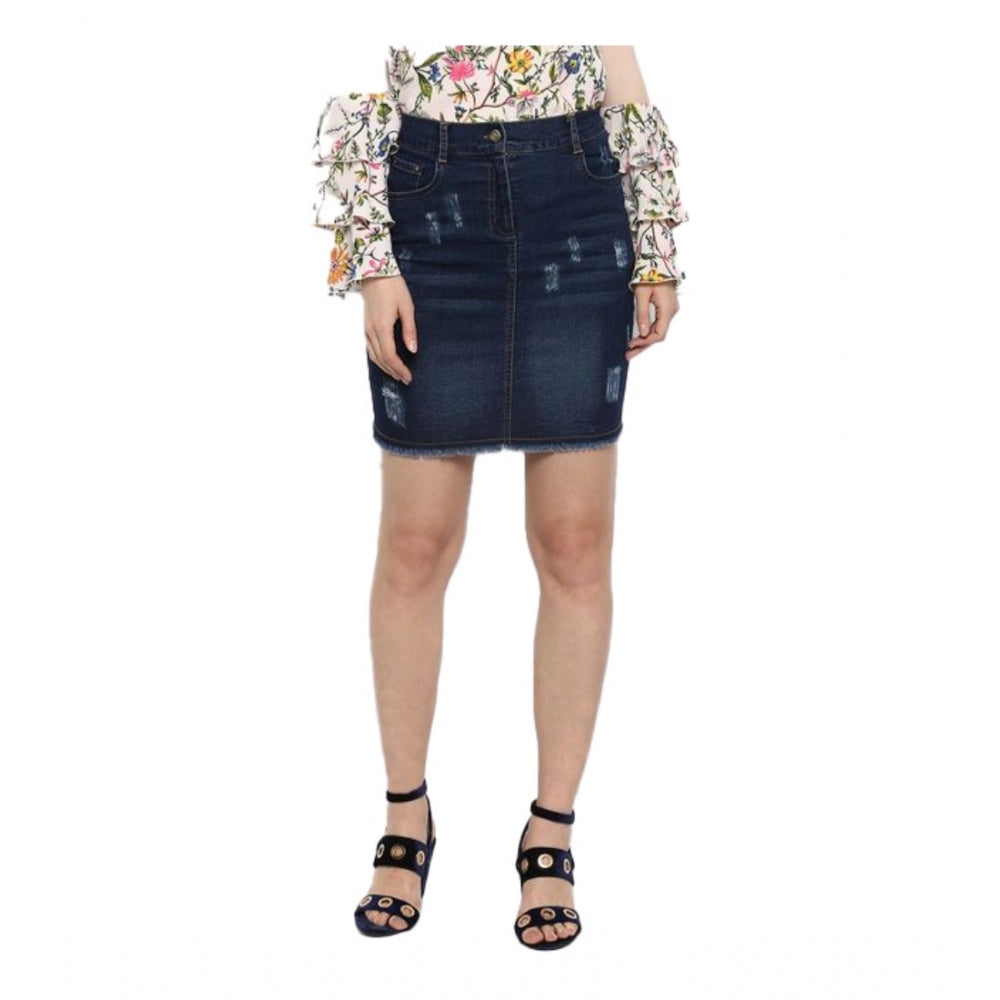 Women's Denim Distressed Buttoned Skirt — Blue