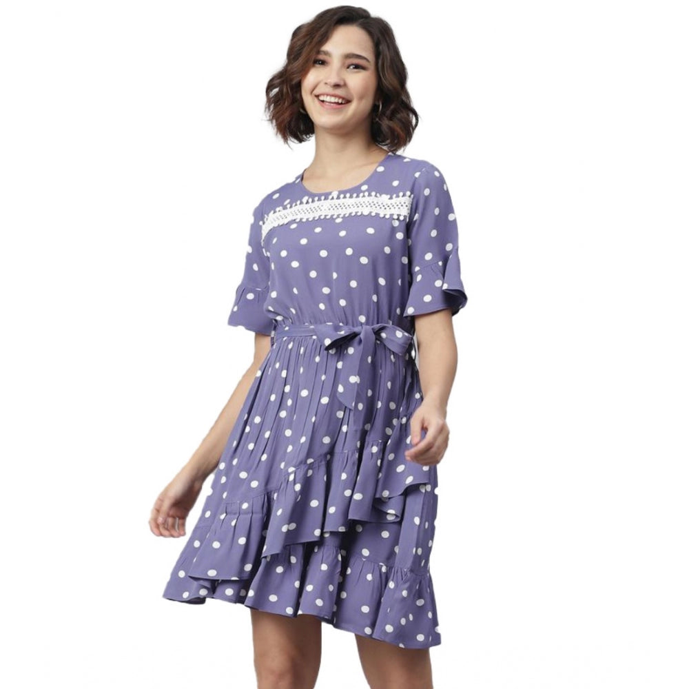Women's Polka Bell Sleeve Above Knee Dress — Lavender