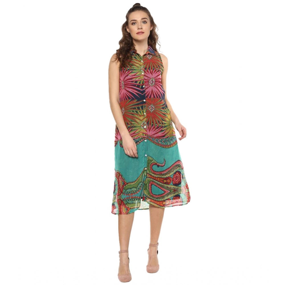 Women's Floral Sleeveless Below Knee Dress · 05_L