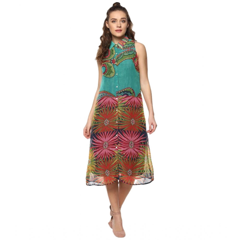 Women's Floral Sleeveless Below Knee Dress · 04_M
