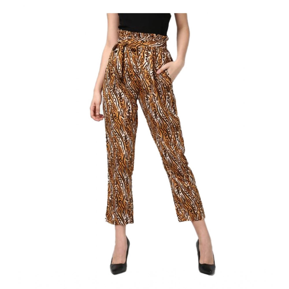 Women's Animal Print Elasticated Trousers — Orange - Black