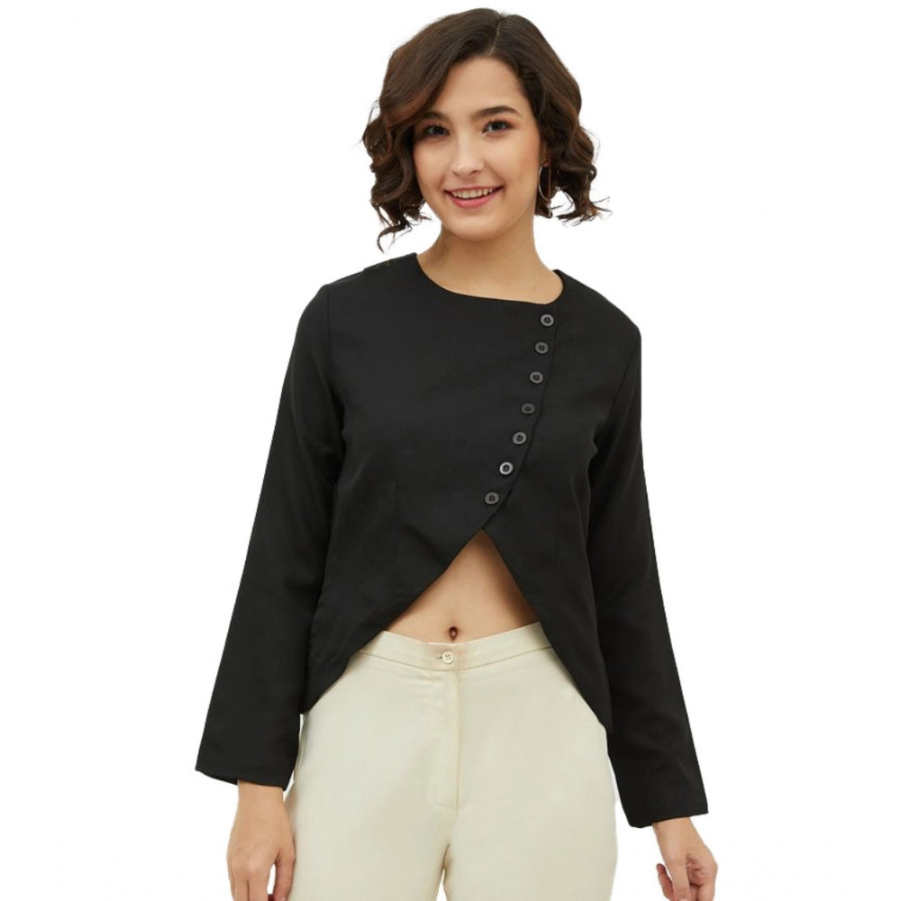 Women's Asymmetrical Long Sleeves Top — Black