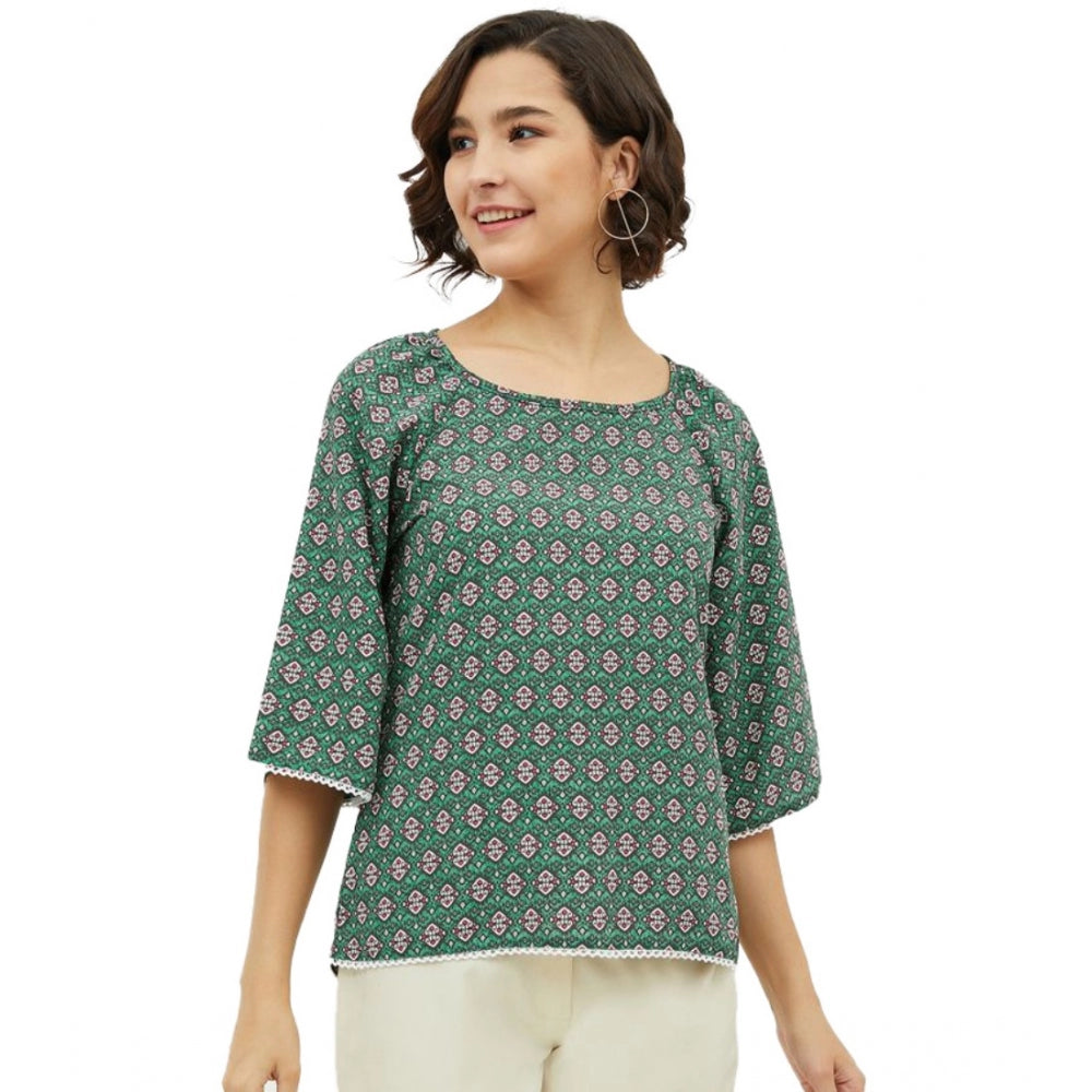 Women's Printed 3-4th Sleeves Top — Green · 56_L