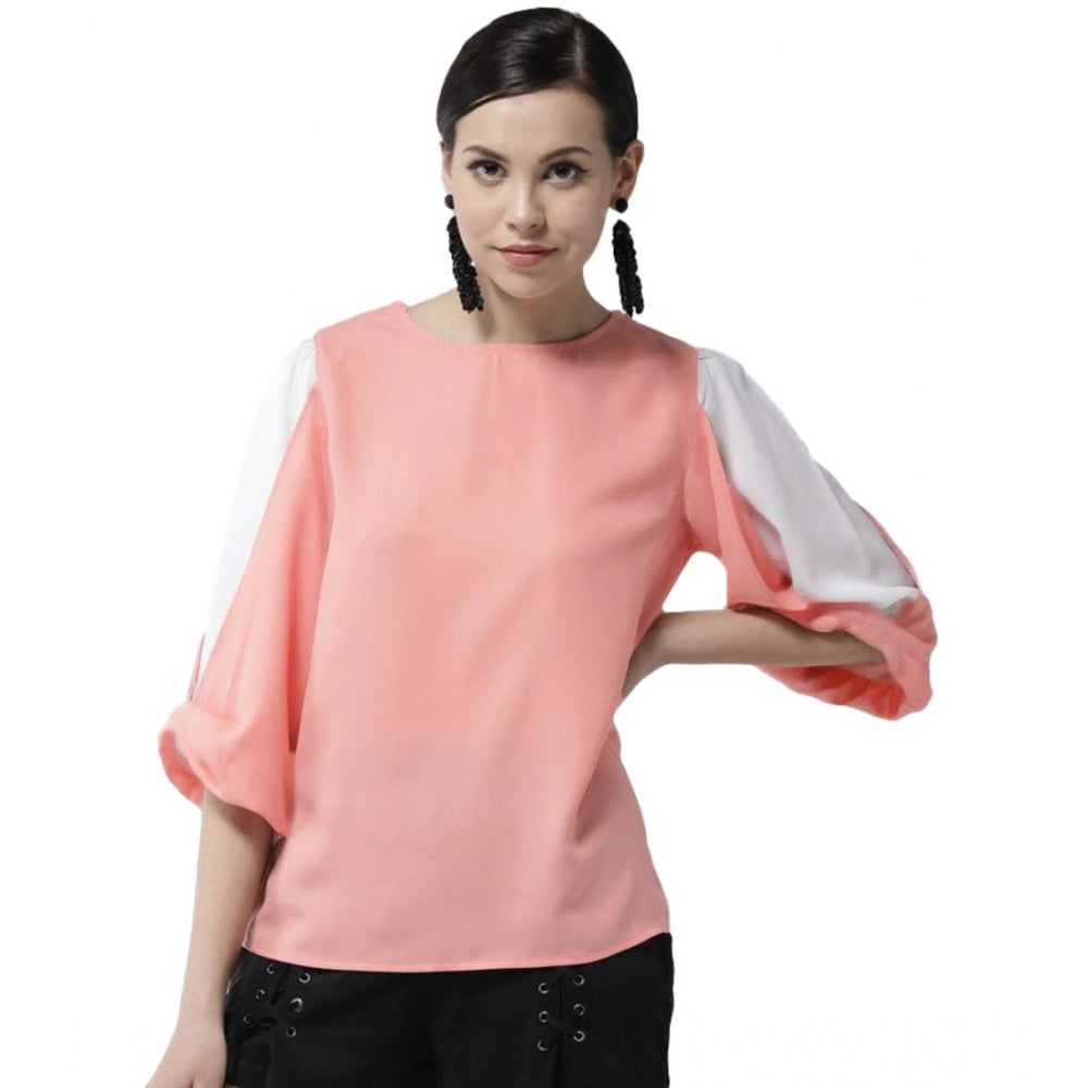 Women's Colour Block Slit Sleeve Top — Pink
