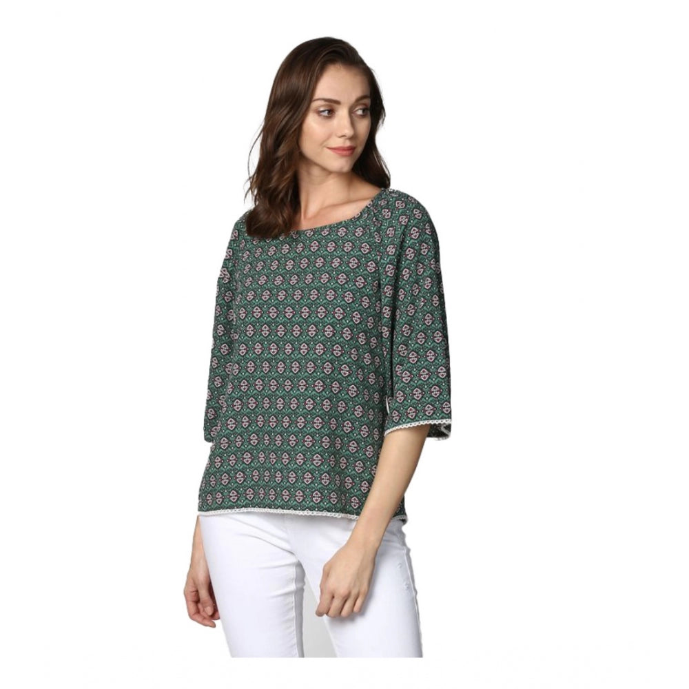 Women's Printed 3-4th Sleeves Top — Green · 31_L