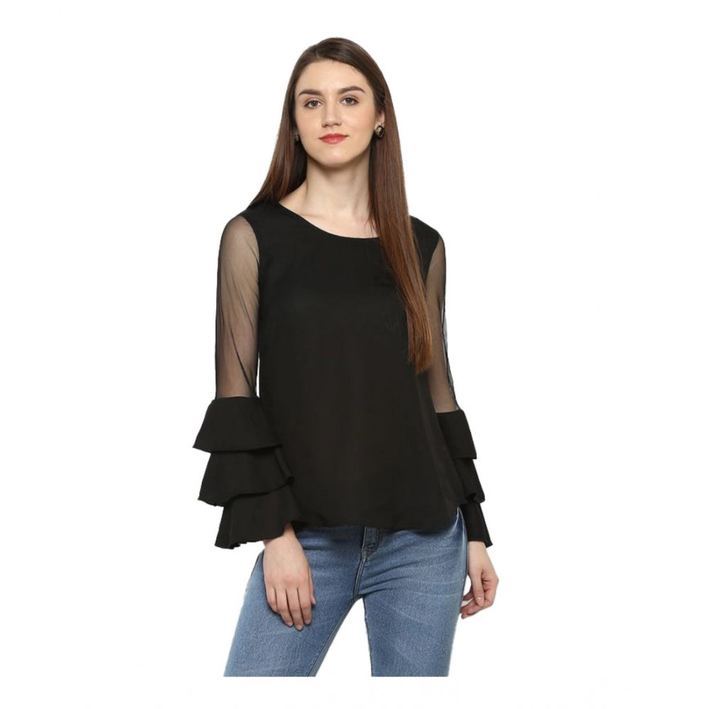 Women's Solid Tier Sleeve Top — Black