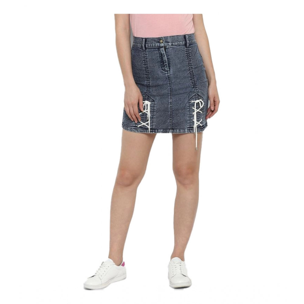 Women's Denim Tie Up Buttoned Skirt — Blue