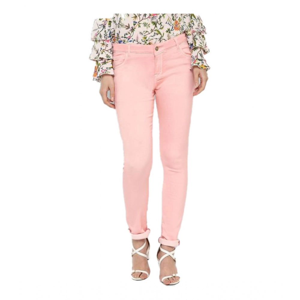 Women's Denim Solid Buttoned Jeans — Pink