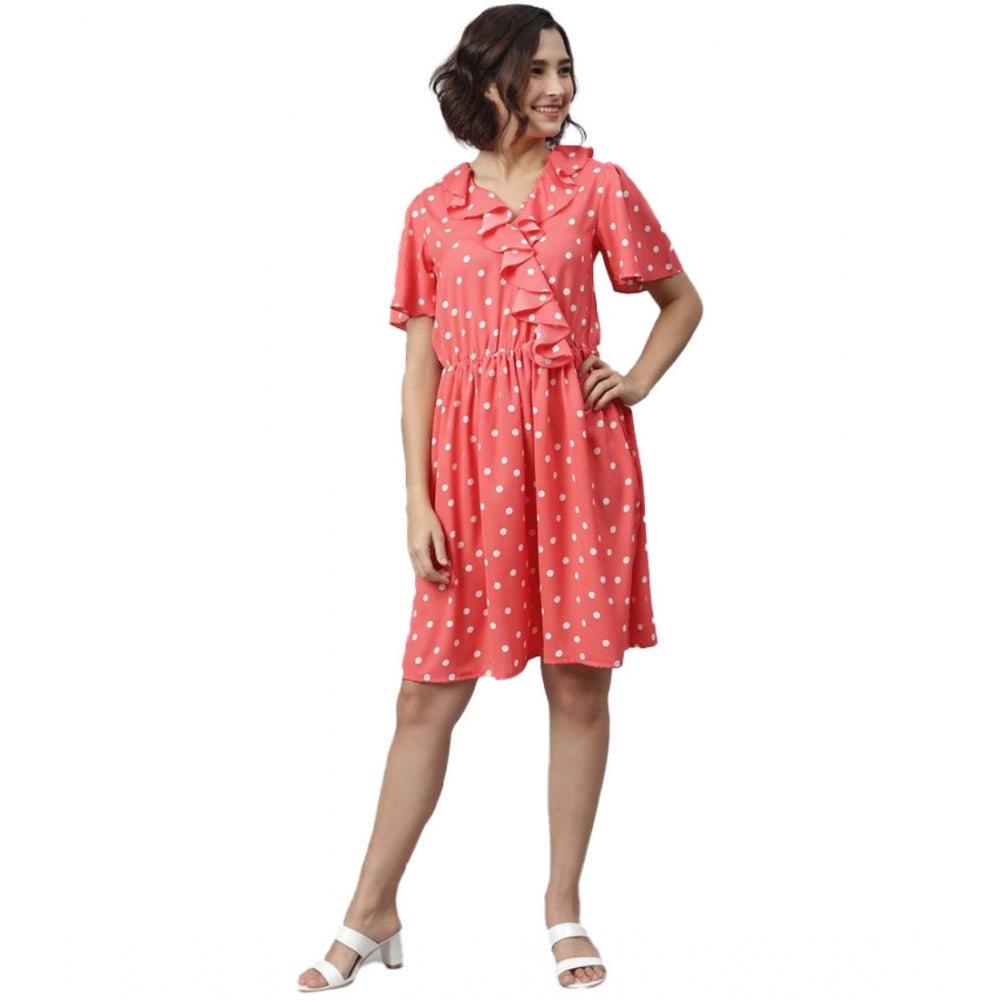 Women's Polka Flutter Above Knee Dress — Coral