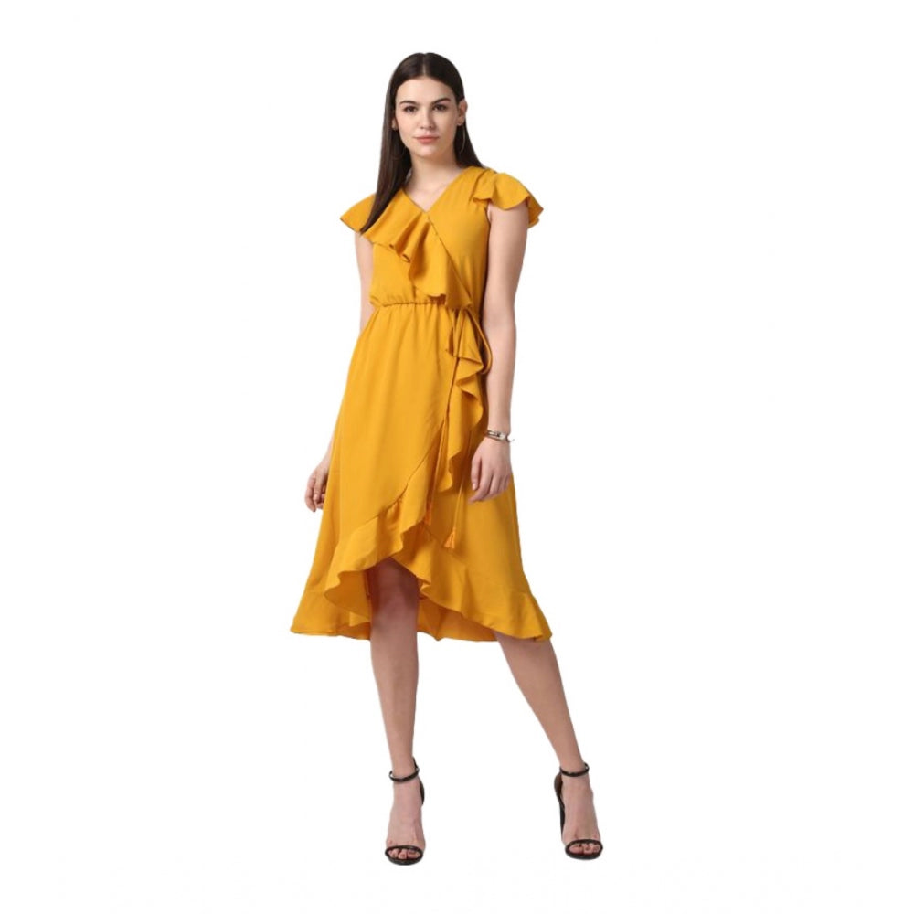 Women's Ruffled Cap Sleeve Knee-Length Dress — Yellow