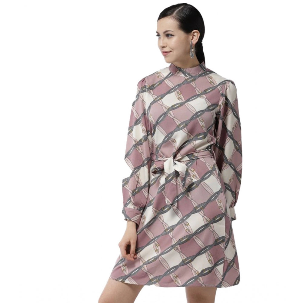 Women's Checkered Long Sleeves Above Knee Dress · 93_L