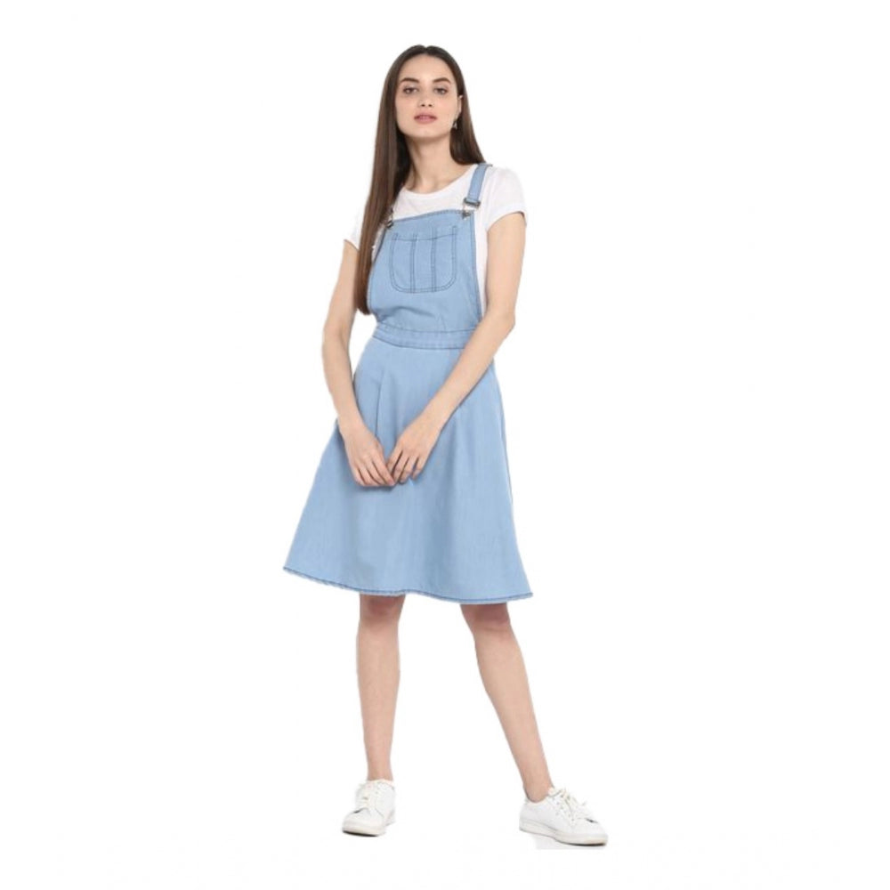 Women's Denim Solid Sleeveless Above Knee Dress — Blue · 30_L