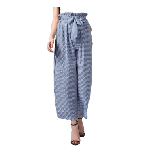 Women's Striped Elasticated Trousers — Blue