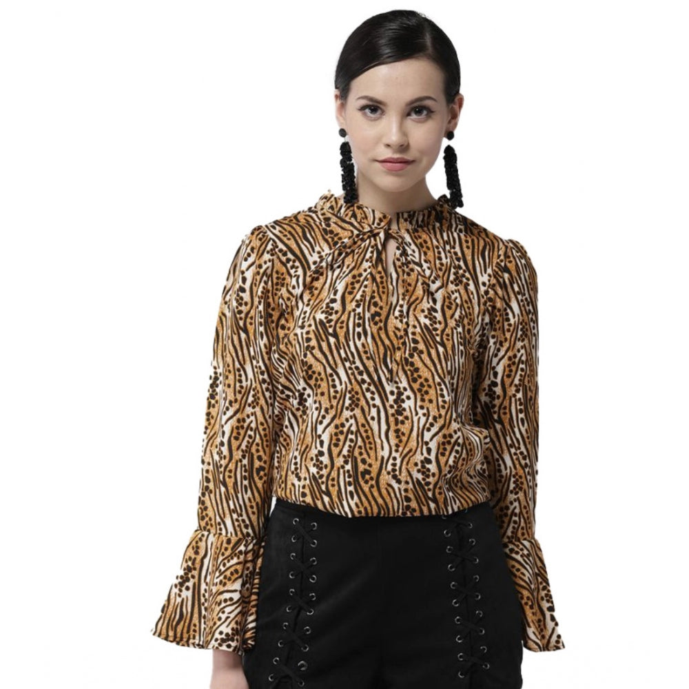 Women's Printed Bell Sleeve Top — Orange - Black